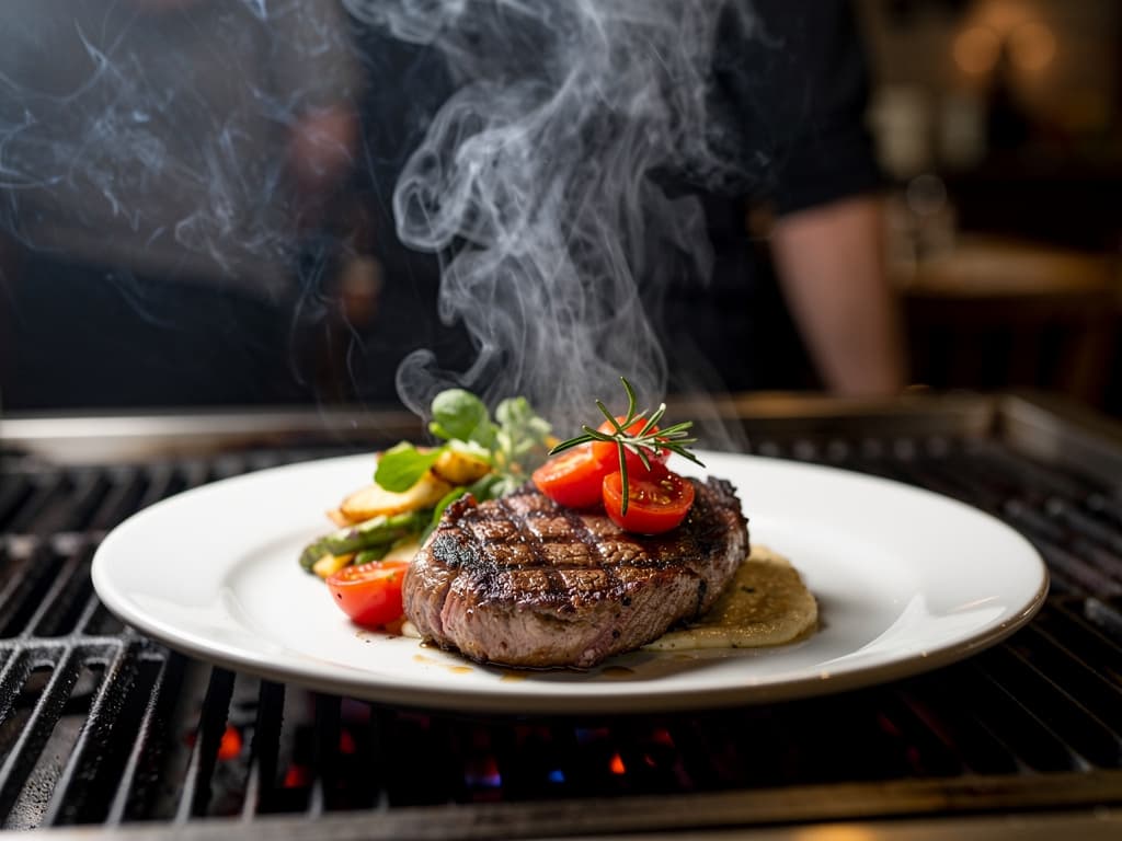 Cecina plate at pasillo de humo, smoke still rising from the grill